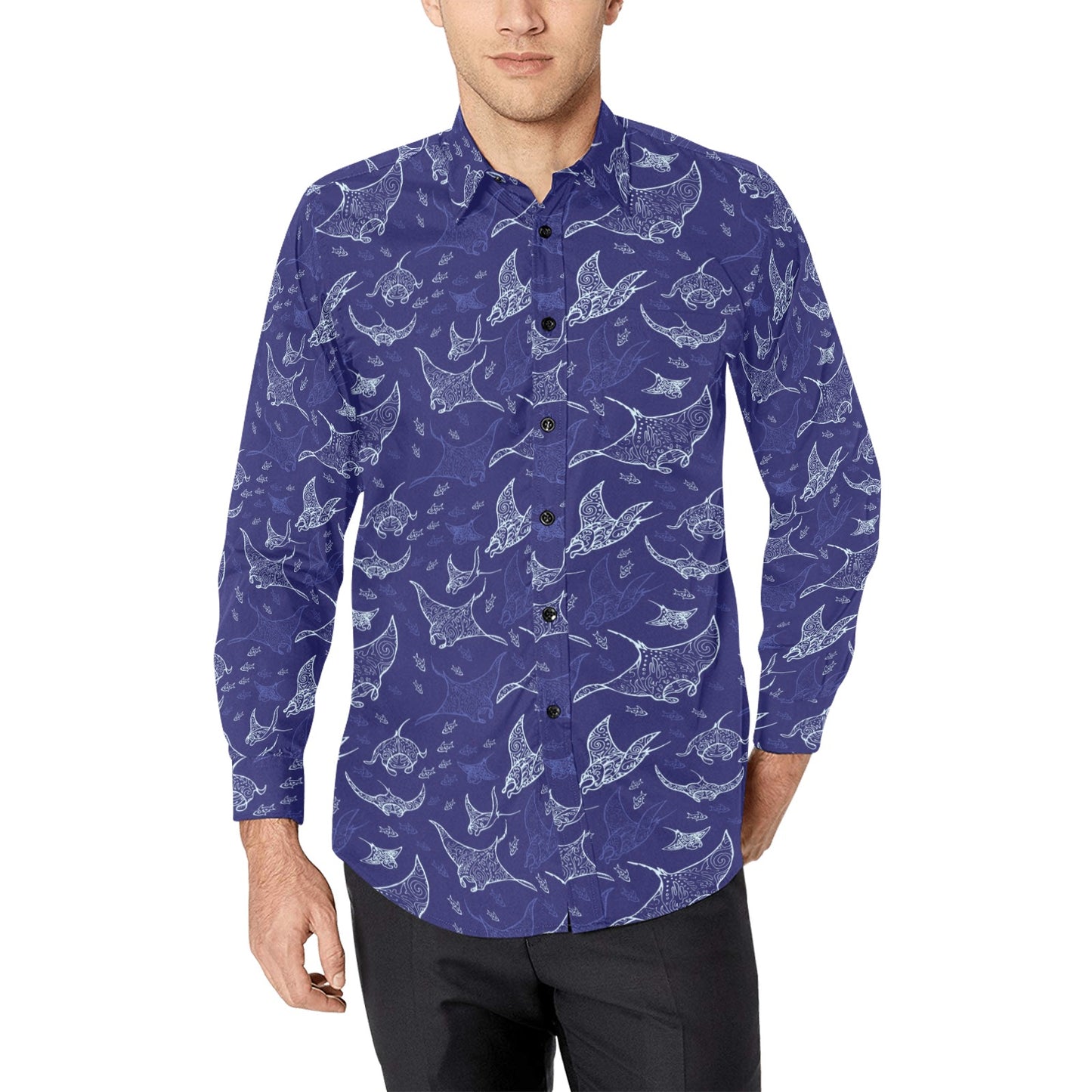 Manta Ray Print Design LKS401 Men's Long Sleeve Dress Shirt