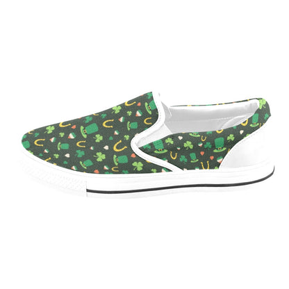 Shamrock Print Design LKS308 White Slip Ons Canvas Women's Shoes