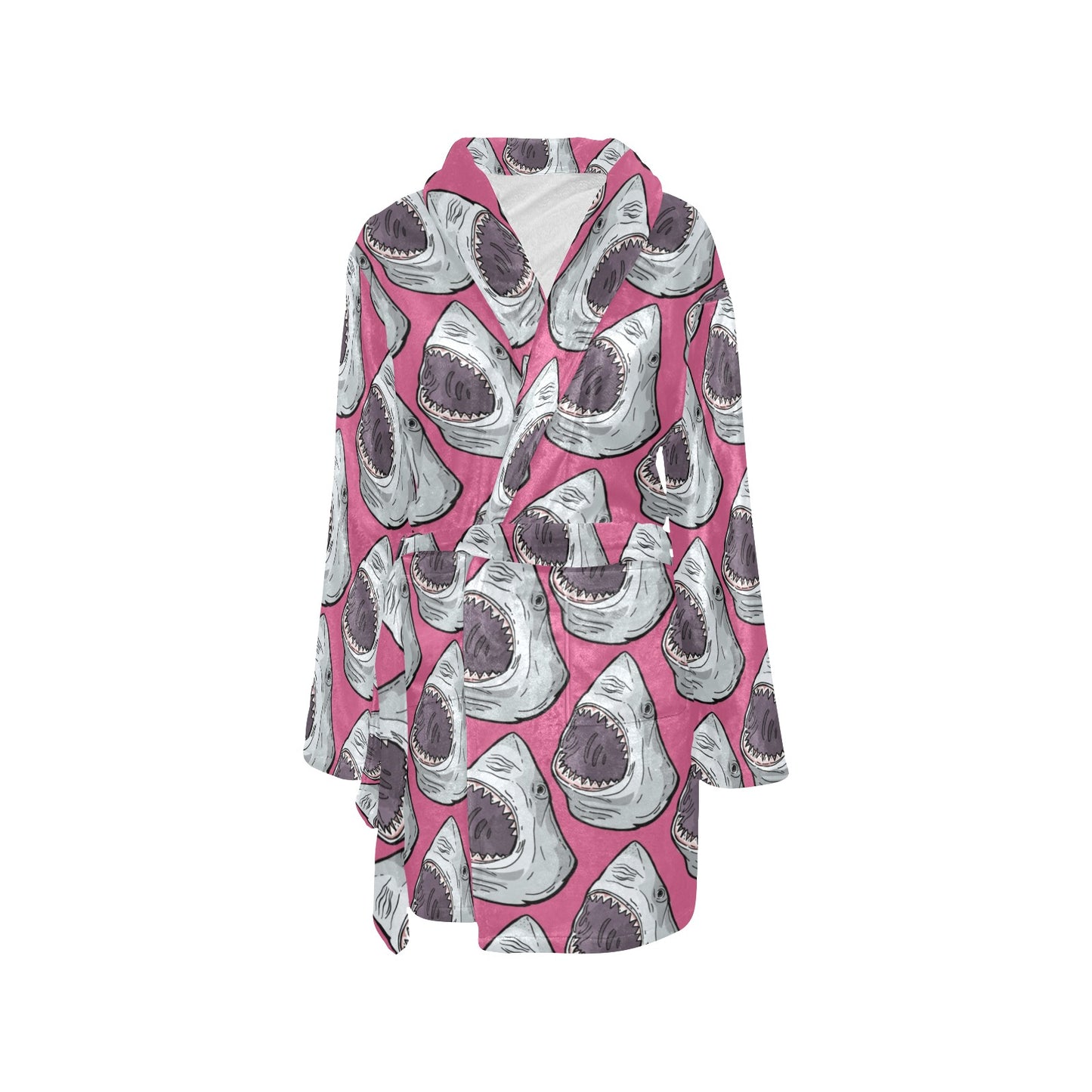 Great White Shark Pattern Print Design 01 Women's Fleece Robe