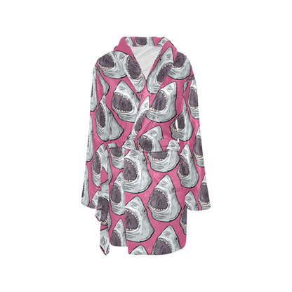 Great White Shark Pattern Print Design 01 Women's Fleece Robe