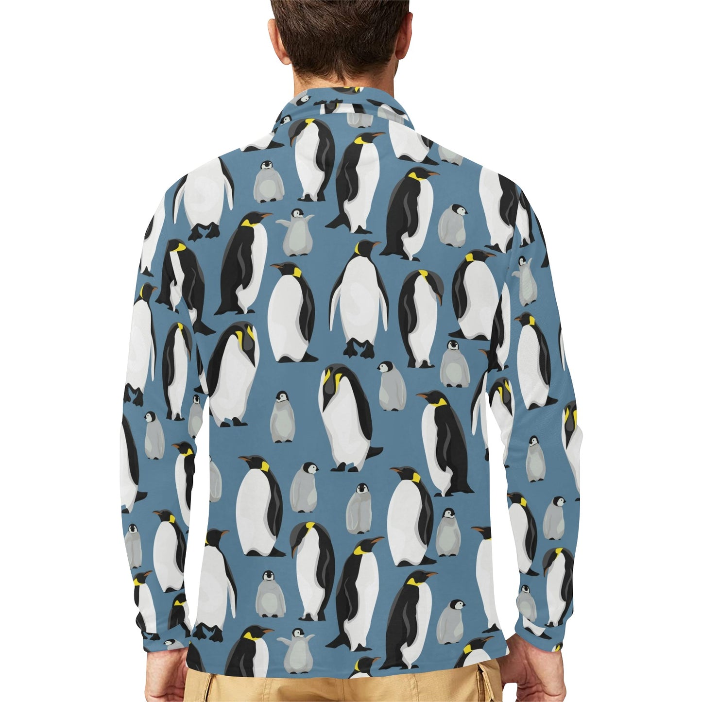 Penguin Pattern Print Design A03 Long Sleeve Polo Shirt For Men's