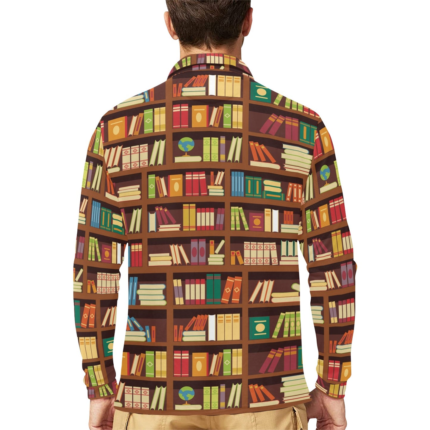 Book Pattern Print Design 06 Long Sleeve Polo Shirt For Men's