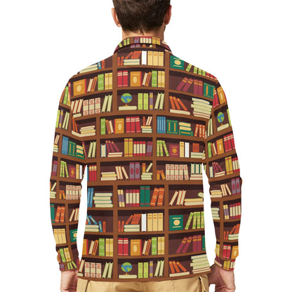 Book Pattern Print Design 06 Long Sleeve Polo Shirt For Men's