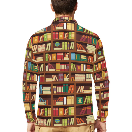Book Pattern Print Design 06 Long Sleeve Polo Shirt For Men's