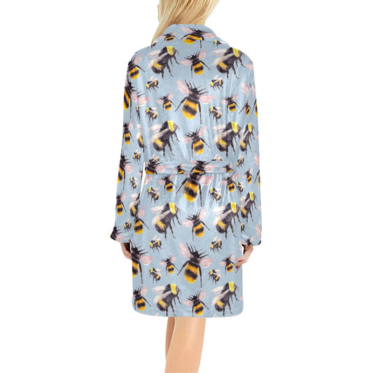 Bee Pattern Print Design BEE08 Women's Fleece Robe