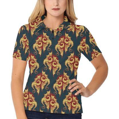 Dragons Gold Design Pattern Women's Polo Shirt