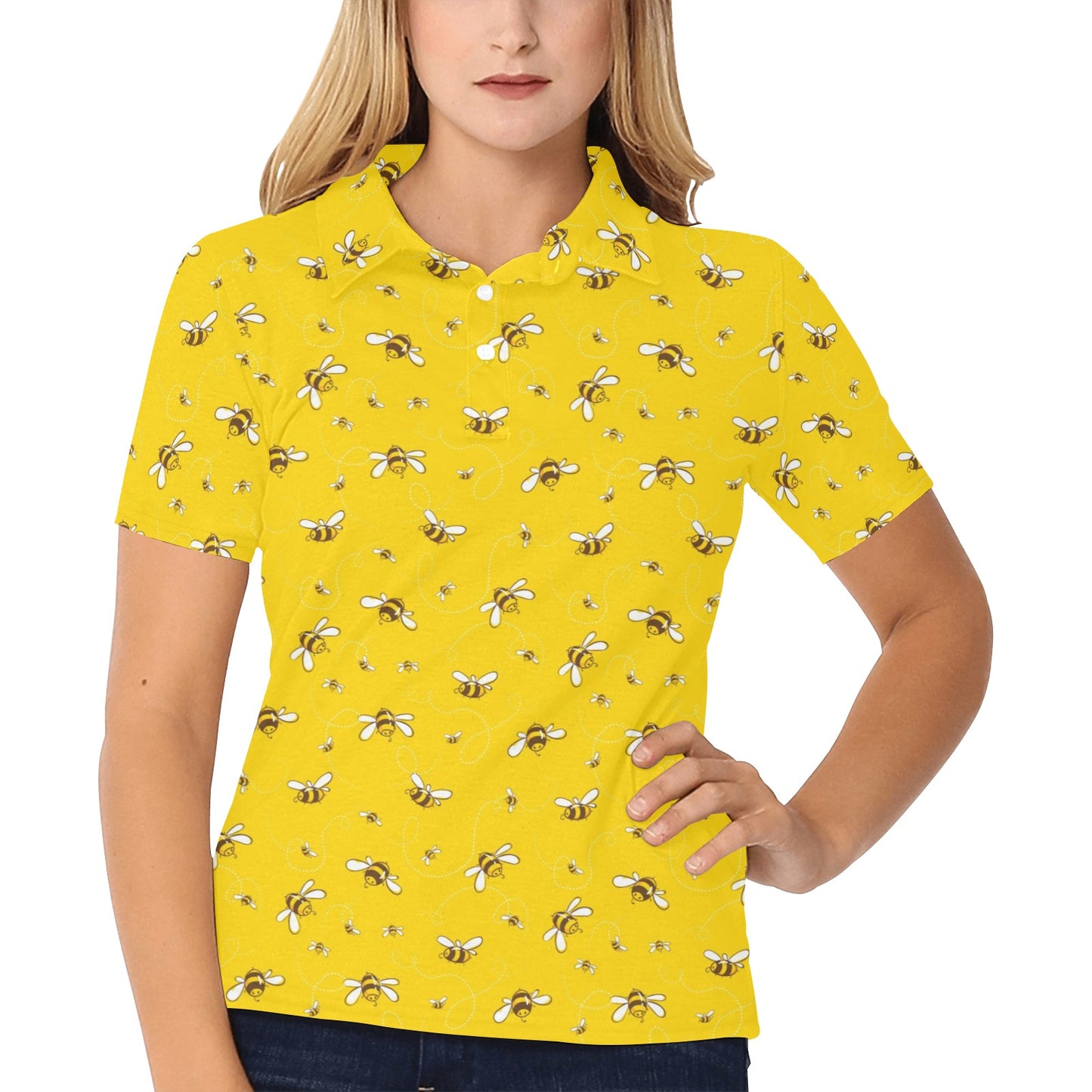 Bee Pattern Print Design 05 Women's Polo Shirt