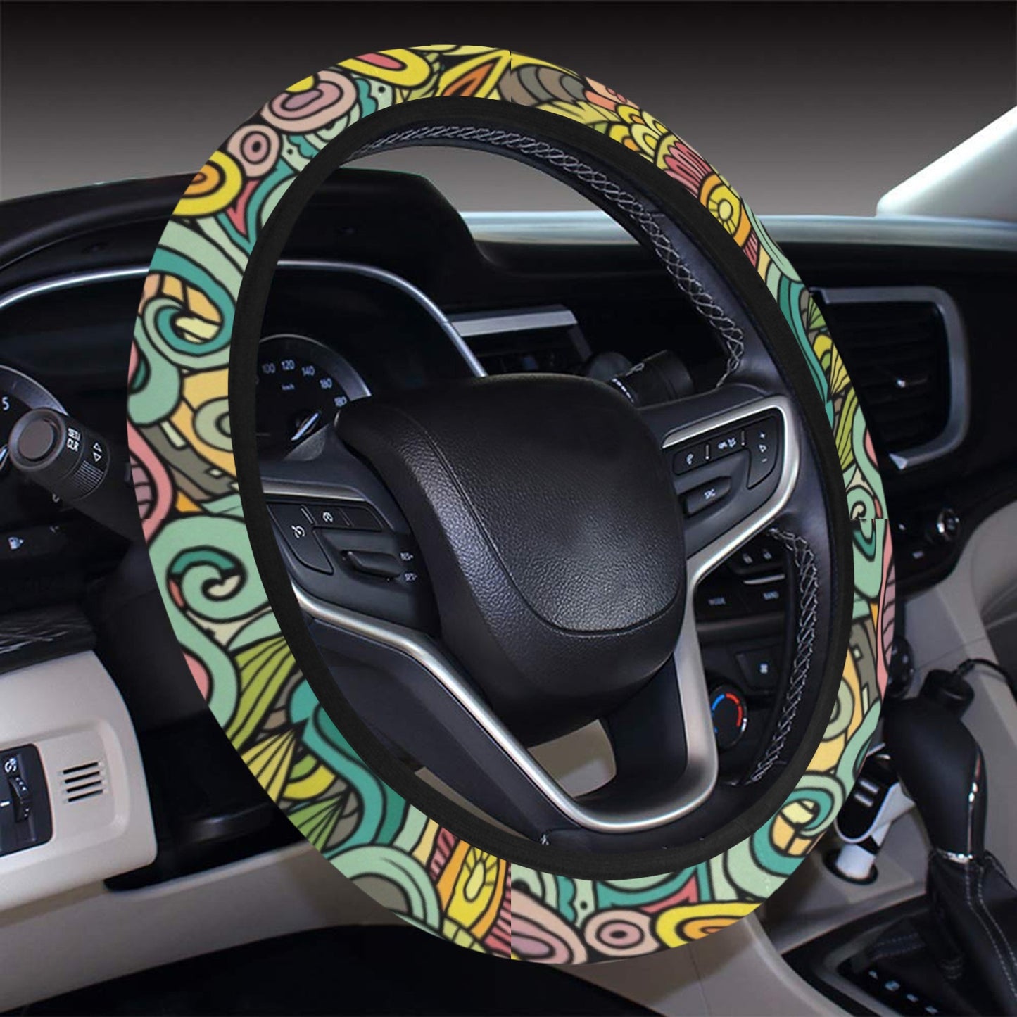 Hippie Print Design LKS302 Steering Wheel Cover with Elastic Edge