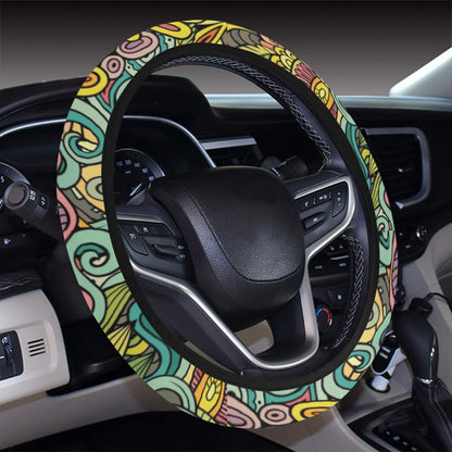 Hippie Print Design LKS302 Steering Wheel Cover with Elastic Edge