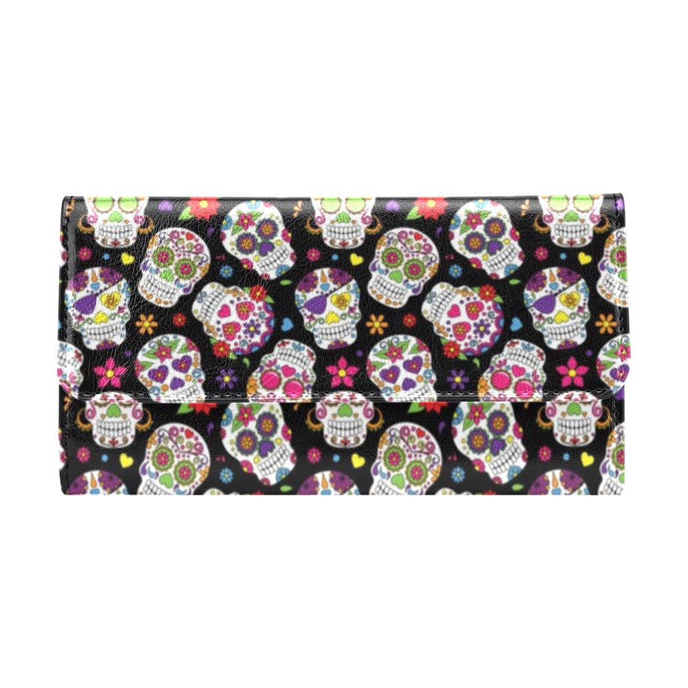 Sugar Skull Print Design LKS302 Women's Trifold Wallet