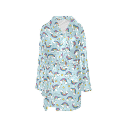 Rainbow Cloud Print Pattern Women's Fleece Robe