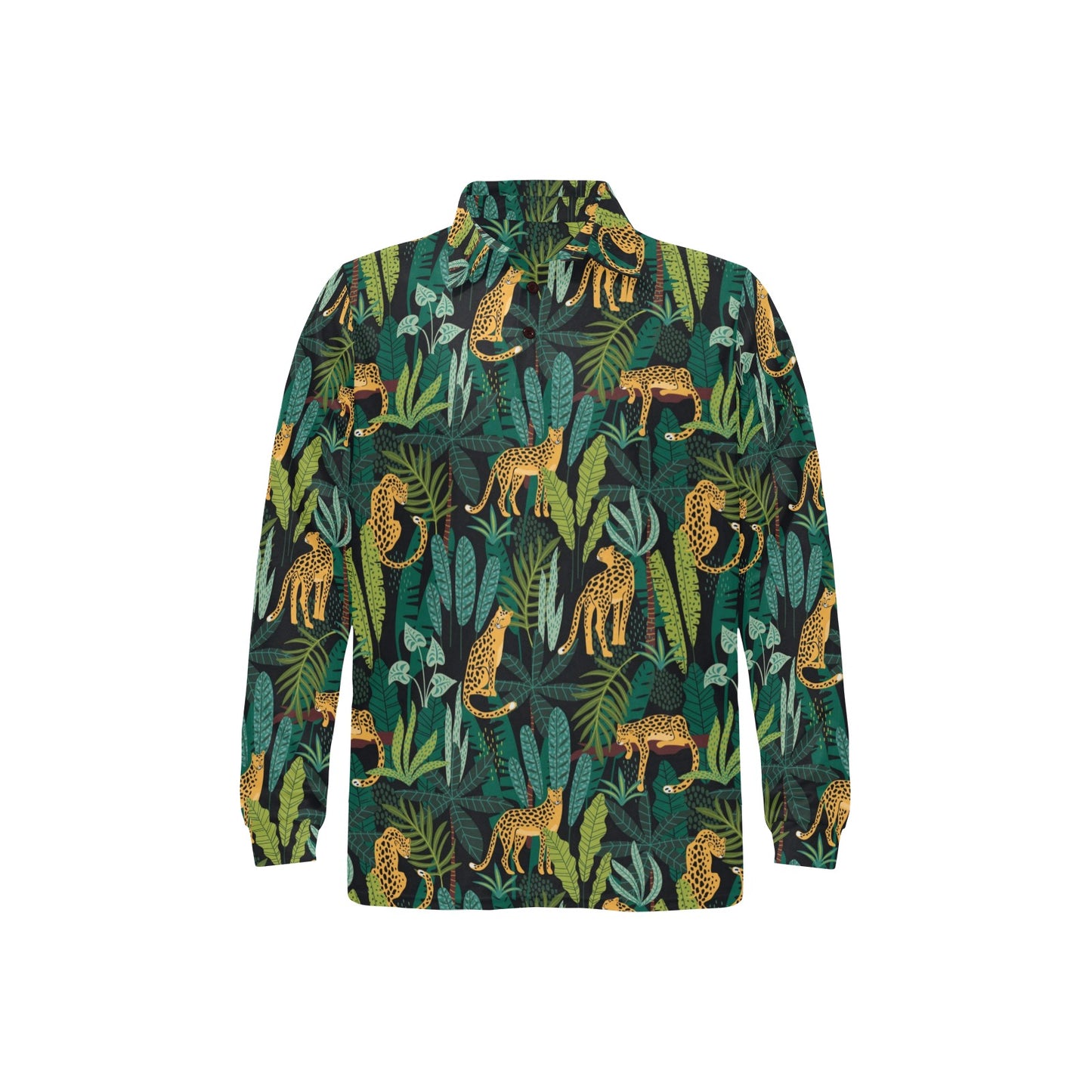 Jaguar Jungle Pattern Print Design 03 Long Sleeve Polo Shirt For Men's