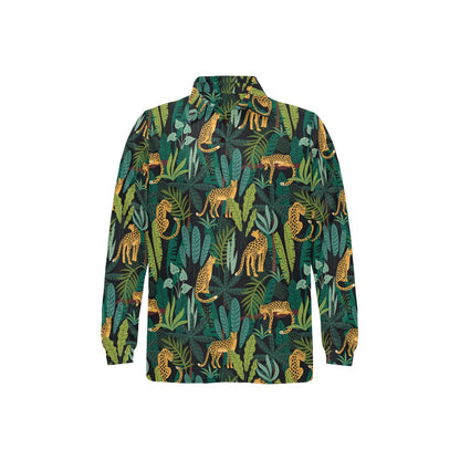 Jaguar Jungle Pattern Print Design 03 Long Sleeve Polo Shirt For Men's