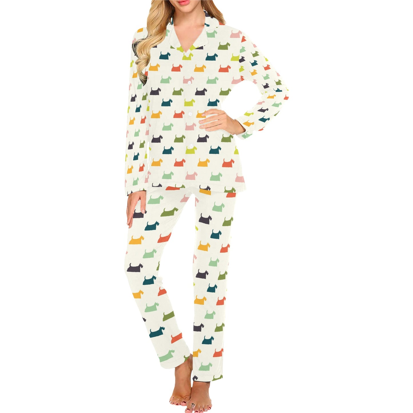 Scottish Terriers Print Design LKS305 Women's Long Pajama Set
