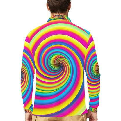 Vortex Twist Swirl Rainbow Design Long Sleeve Polo Shirt For Men's