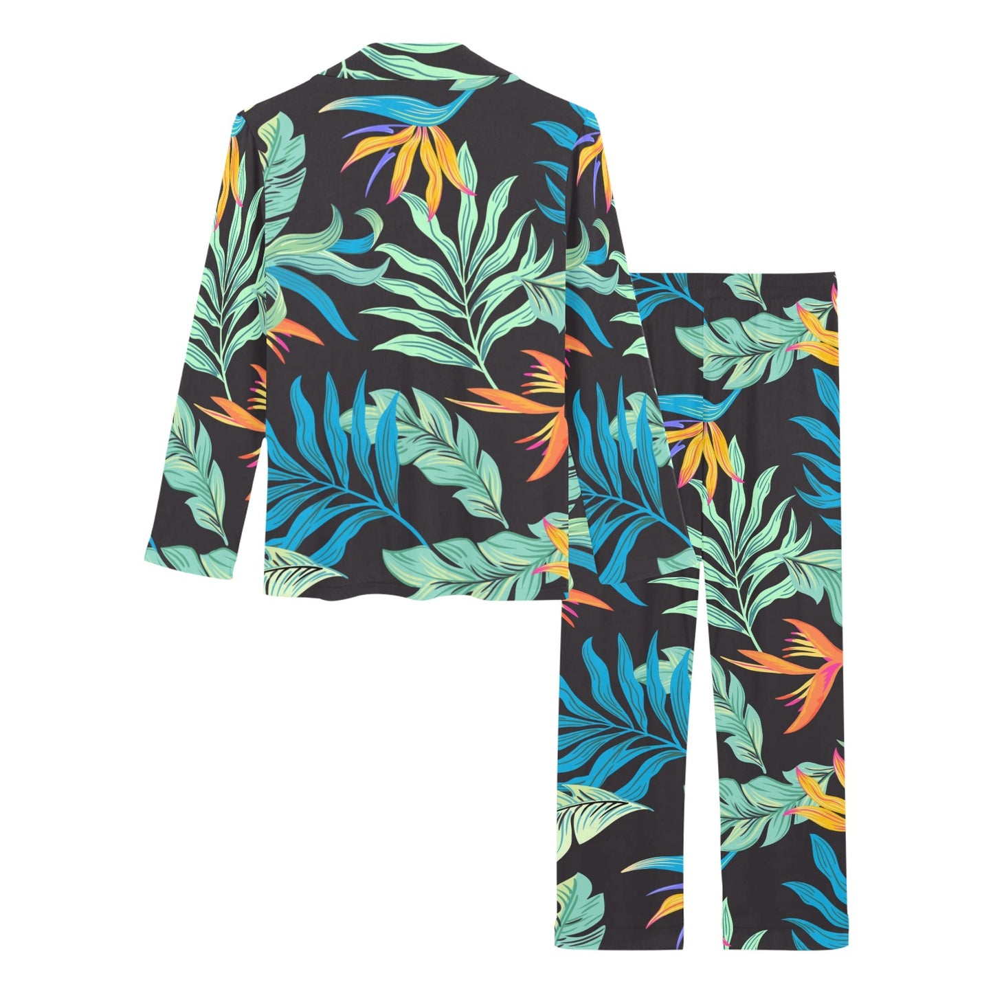 Tropical Palm Leaves Hawaiian Flower Women's Long Pajama Set