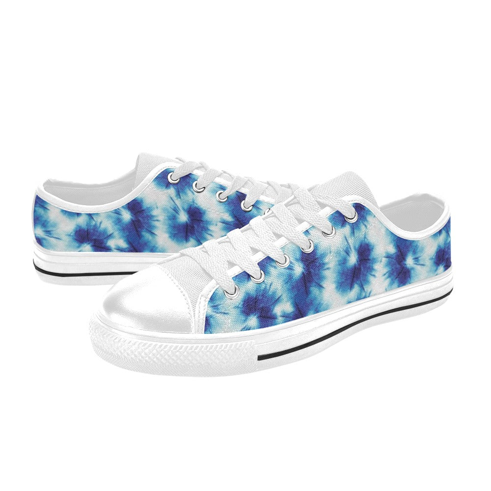 Tie Dye Blue Print Design LKS305 Women's White Low Top Shoes