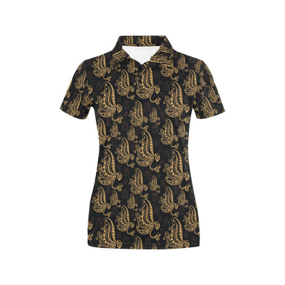 Owl Tribal Polynesian Design Print Women's Polo Shirt