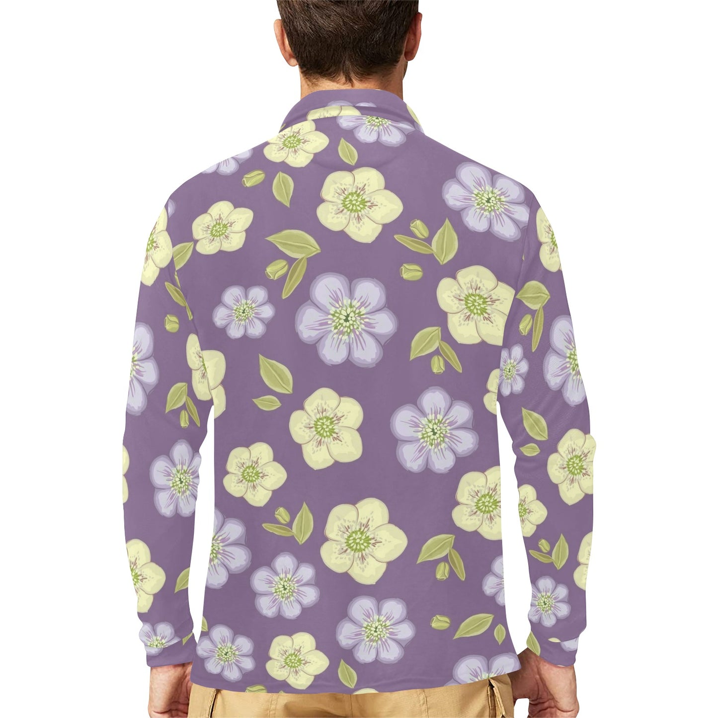Anemone Pattern Print Design AM013 Long Sleeve Polo Shirt For Men's