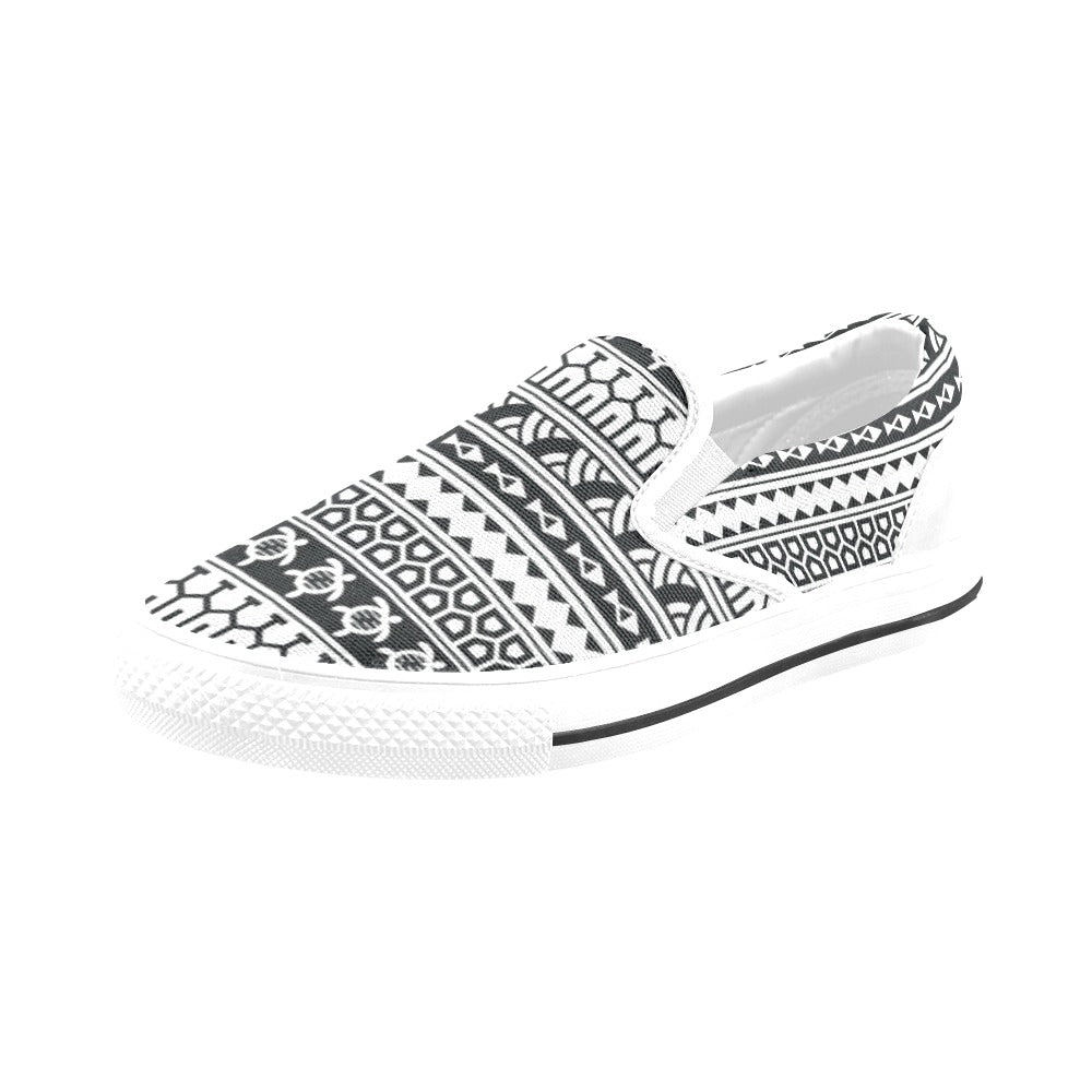 Samoan Pattern Print Design LKS303 White Slip Ons Canvas Women's Shoes