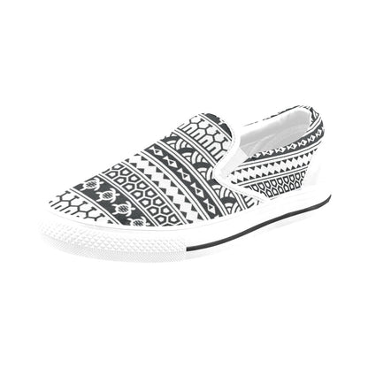 Samoan Pattern Print Design LKS303 White Slip Ons Canvas Women's Shoes