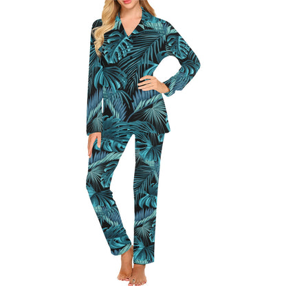 Palm Leaf Pattern Print Design A03 Women's Long Pajama Set