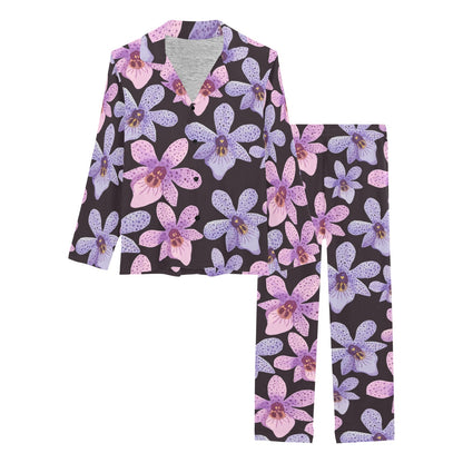 Orchid Pattern Print Design OR08 Women's Long Pajama Set