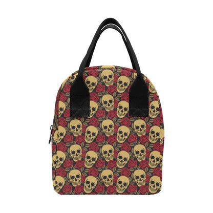 Skull And Roses Print Design LKS302 Insulated Lunch Bag