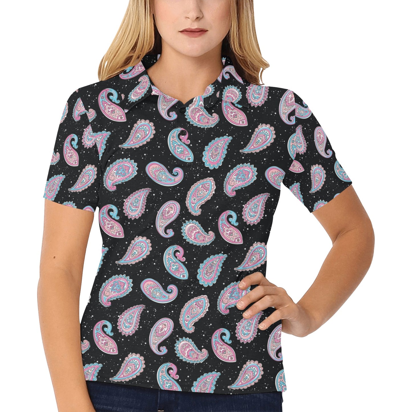 Paisley Pink Design Mandala Print Women's Polo Shirt