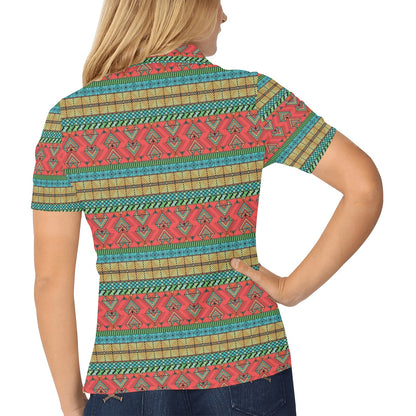African Colorful Zigzag Print Pattern Women's Polo Shirt