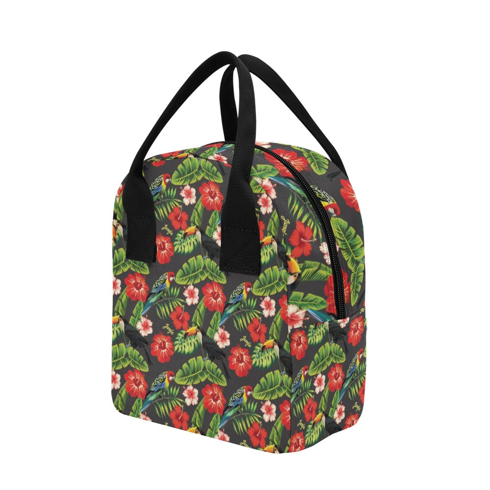 Hibiscus Red With Parrotprint Design LKS303 Insulated Lunch Bag