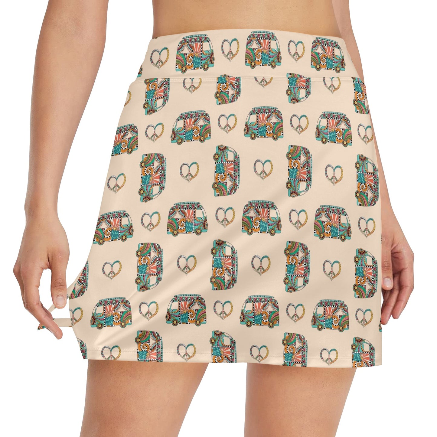 Hippie Van Peace Print Design LKS303 17" Golf & Pickleball Skort with Pockets