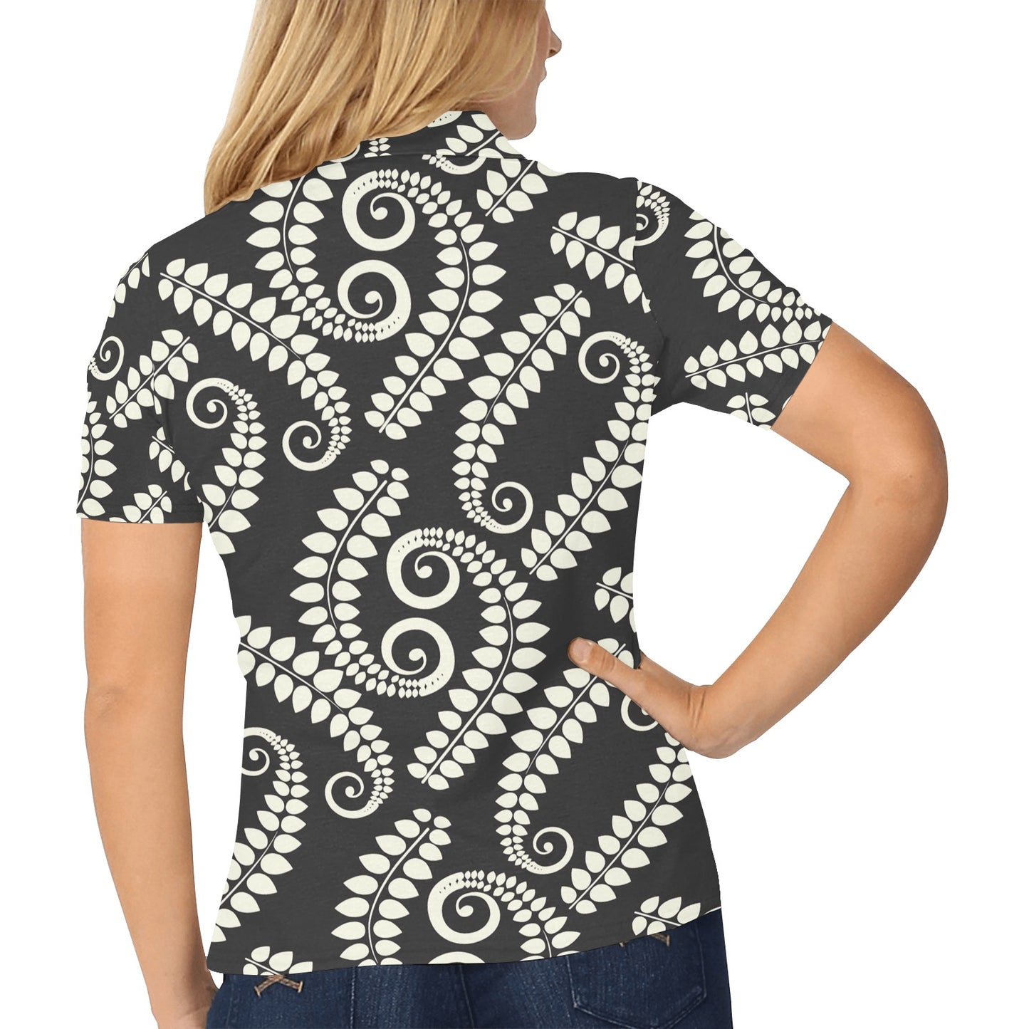 Fern Leave Print Pattern Women's Polo Shirt