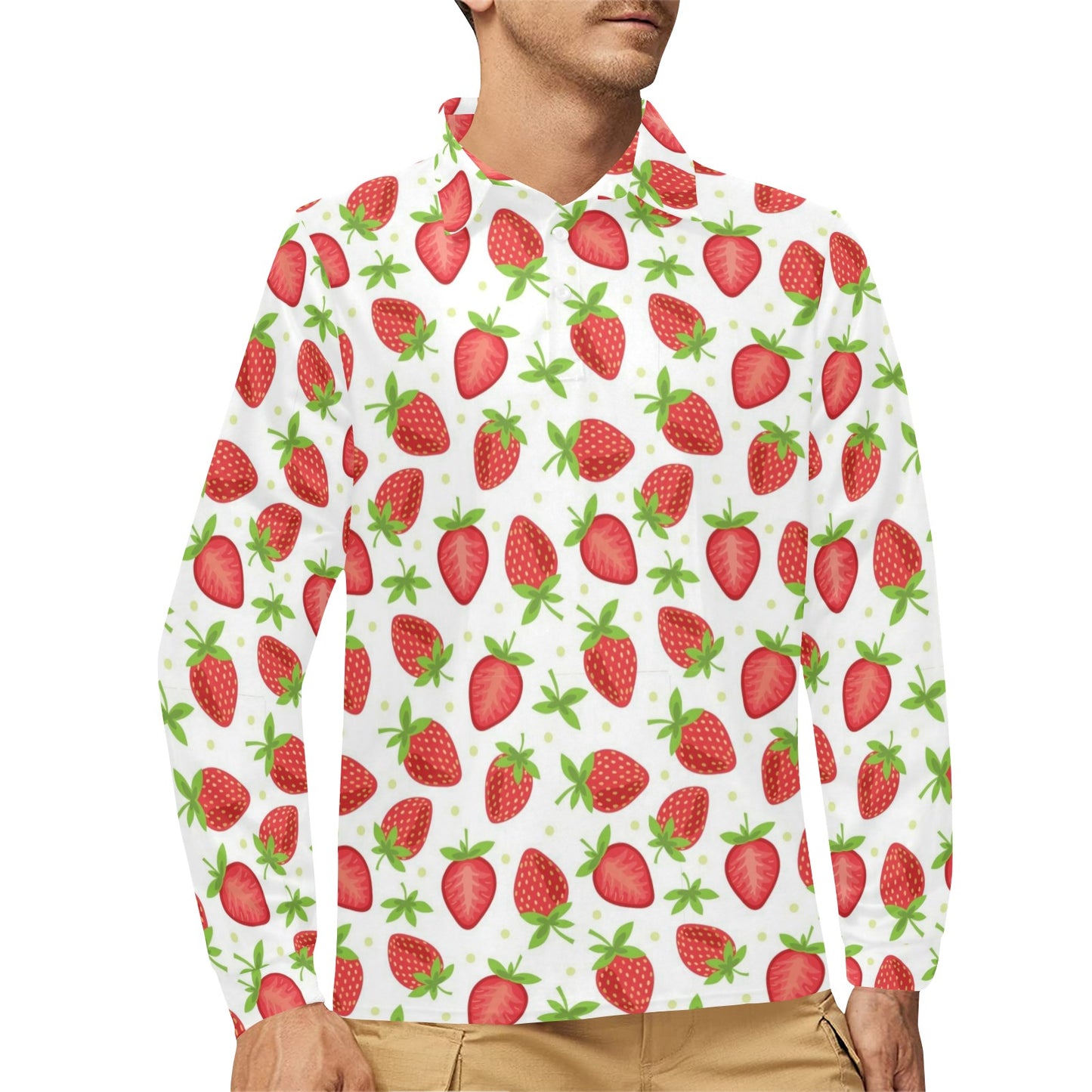 Strawberry Pattern Print Design SB07 Long Sleeve Polo Shirt For Men's