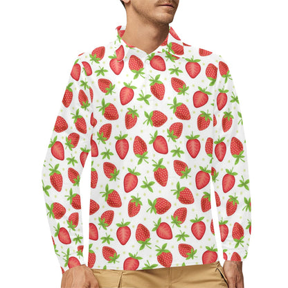 Strawberry Pattern Print Design SB07 Long Sleeve Polo Shirt For Men's