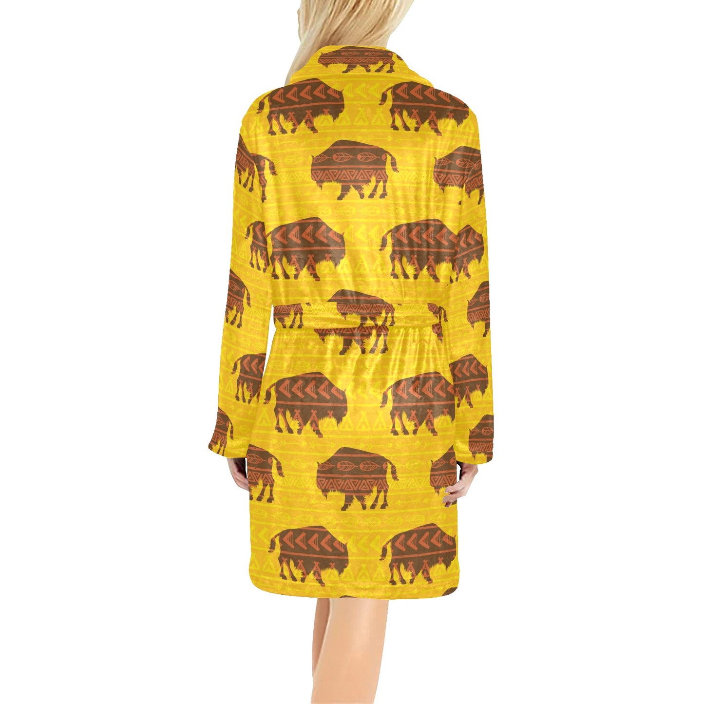 Bison Native Pattern Print Design 01 Women's Fleece Robe