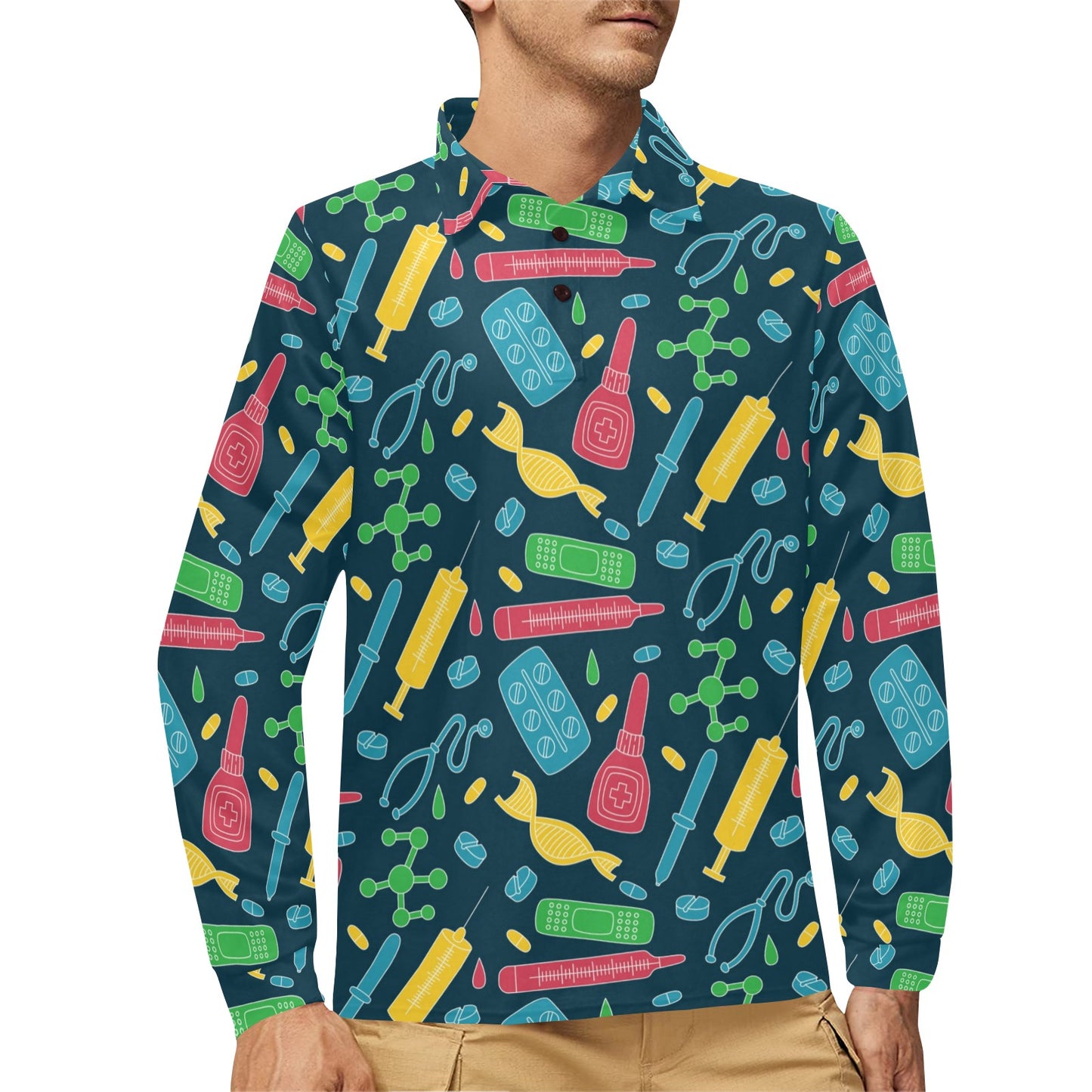 Phlebotomist Pattern Print Design A03 Long Sleeve Polo Shirt For Men's