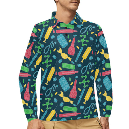 Phlebotomist Pattern Print Design A03 Long Sleeve Polo Shirt For Men's