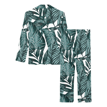Tropical Palm Leaves Pattern Women's Long Pajama Set