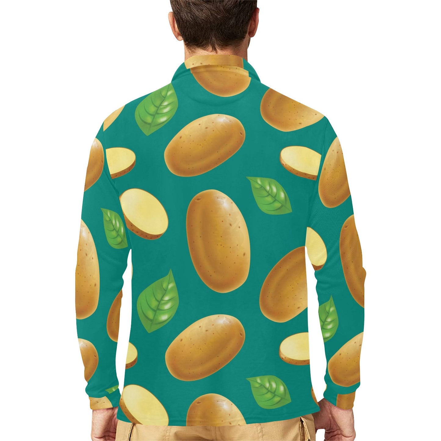 Potato Pattern Print Design A04 Long Sleeve Polo Shirt For Men's