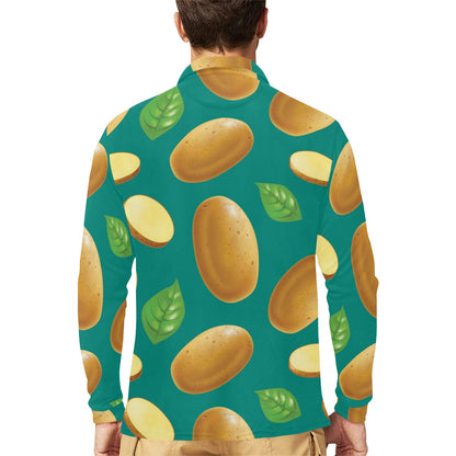 Potato Pattern Print Design A04 Long Sleeve Polo Shirt For Men's