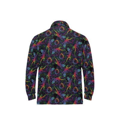 Gecko Rainbow Pattern Print Design 03 Long Sleeve Polo Shirt For Men's