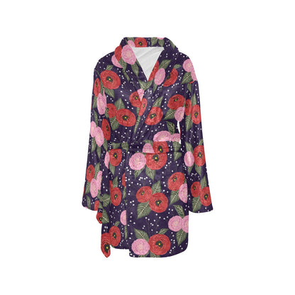 Camellia Pattern Print Design CM02 Women's Fleece Robe