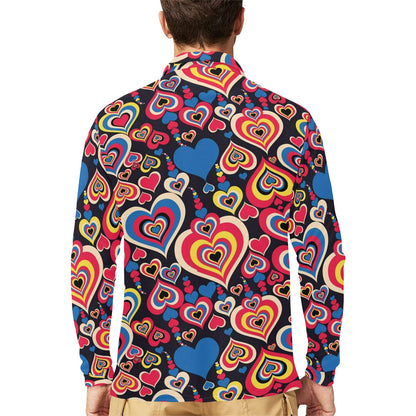 Heart Pattern Print Design HE08 Long Sleeve Polo Shirt For Men's