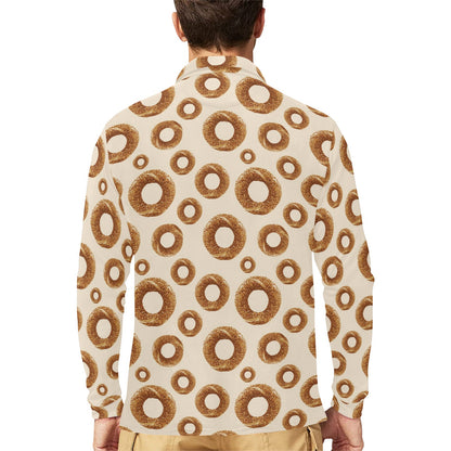 Bagel Pattern Print Design 01 Long Sleeve Polo Shirt For Men's