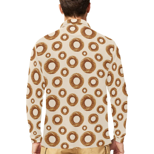 Bagel Pattern Print Design 01 Long Sleeve Polo Shirt For Men's