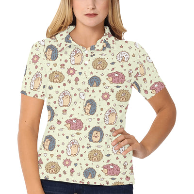 Hedgehog Cute Pattern Print Design 01 Women's Polo Shirt