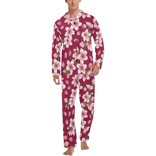 Cherry Blossom Pattern Print Design CB06 Men's Long Pajama Set