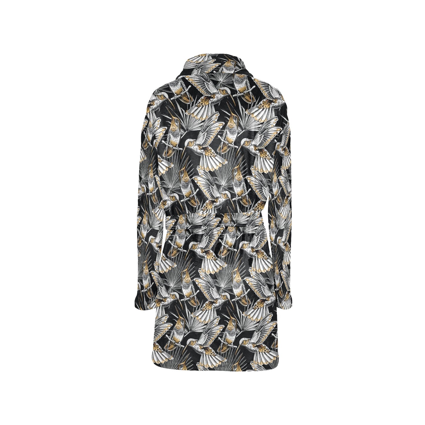 Hummingbird Gold Design Themed Print Women's Fleece Robe