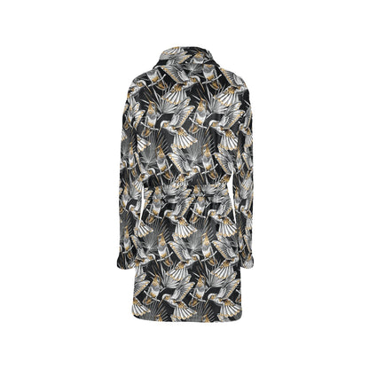 Hummingbird Gold Design Themed Print Women's Fleece Robe